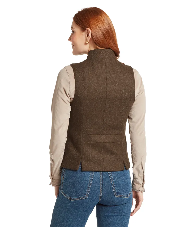 Schoffel Country Millport Tweed Nehru Waistcoat in Chocolate Herringbone Tweed-8