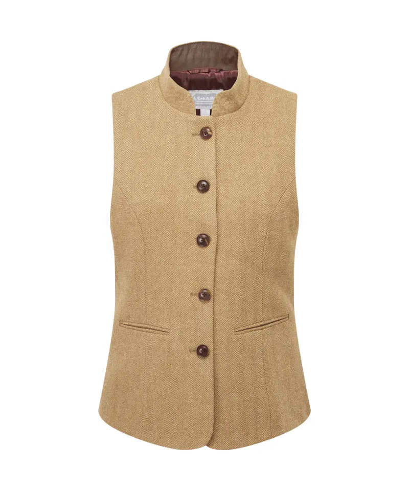 Schoffel Millport Tweed Nehru Waistcoat Oak Herringbone