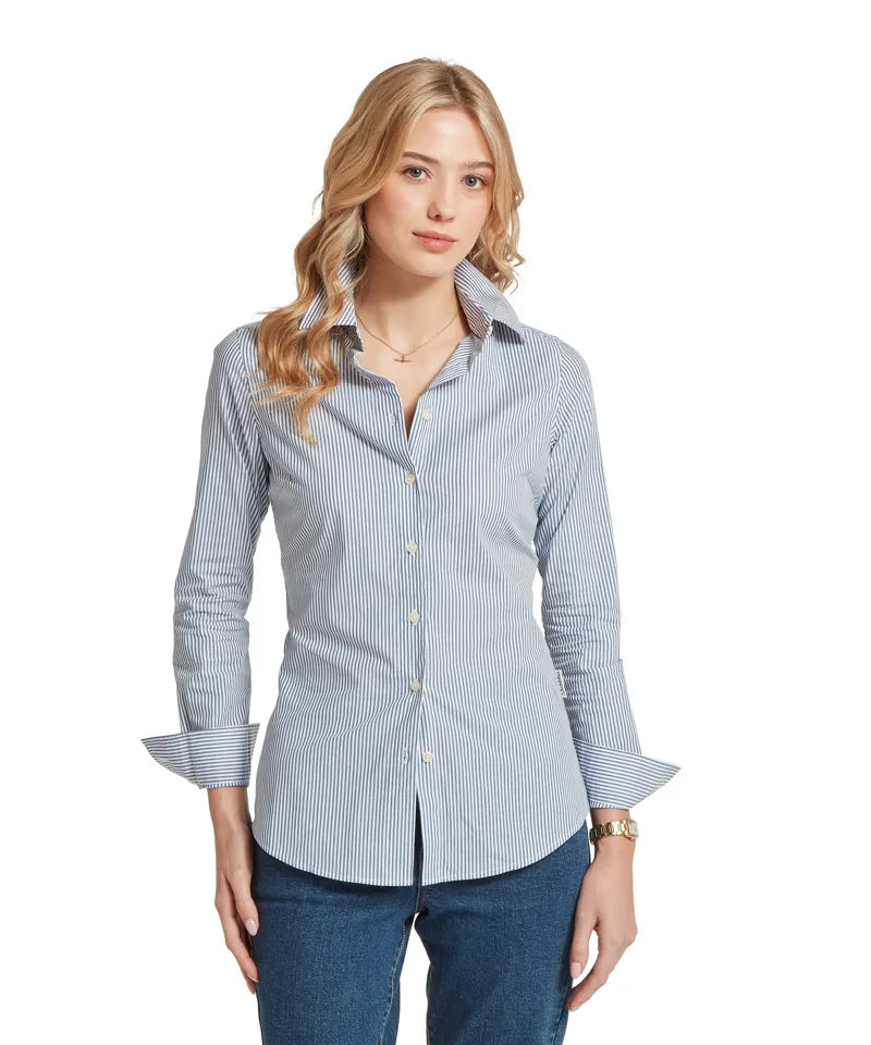 Schoffel Country Norfolk Shirt in Force Blue Stripe-1