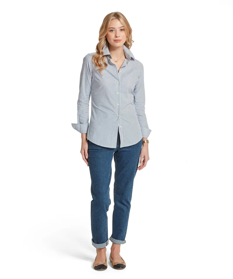 Schoffel Country Norfolk Shirt in Force Blue Stripe-2