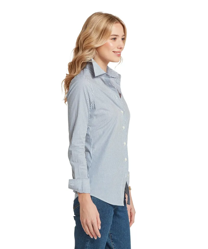 Schoffel Country Norfolk Shirt in Force Blue Stripe-3
