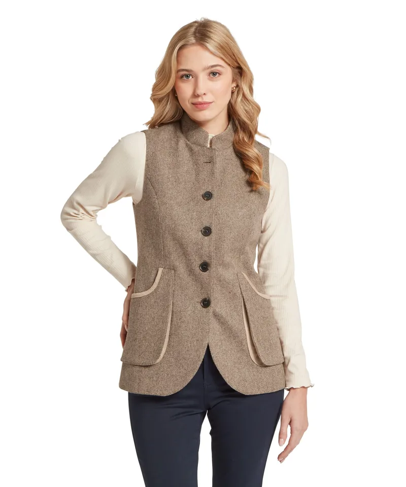 Schoffel Country Pennan Tweed Waistcoat in Cobblestone Herringbone Tweed-1