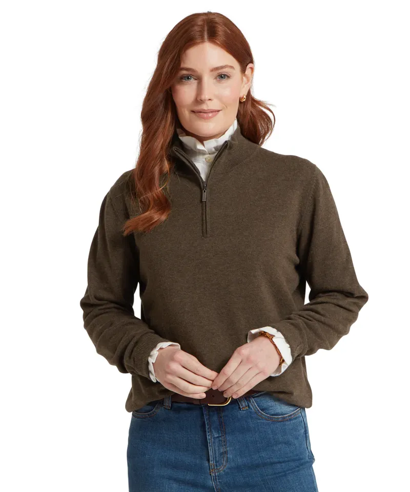 Schoffel Polperro Pima Cotton Quarter Zip Chocolate-1