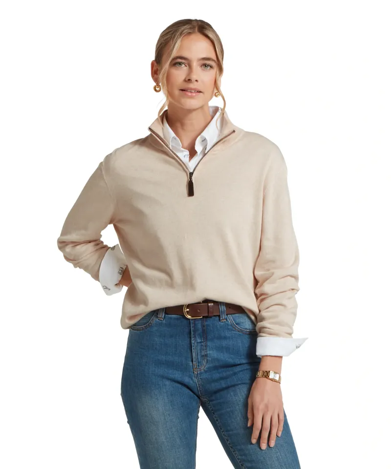 Schoffel Country Polperro Pima Cotton 1/4 Zip Jumper in Oat-1