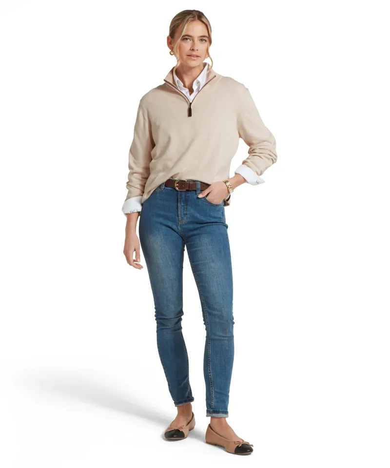 Schoffel Country Polperro Pima Cotton 1/4 Zip Jumper in Oat-2