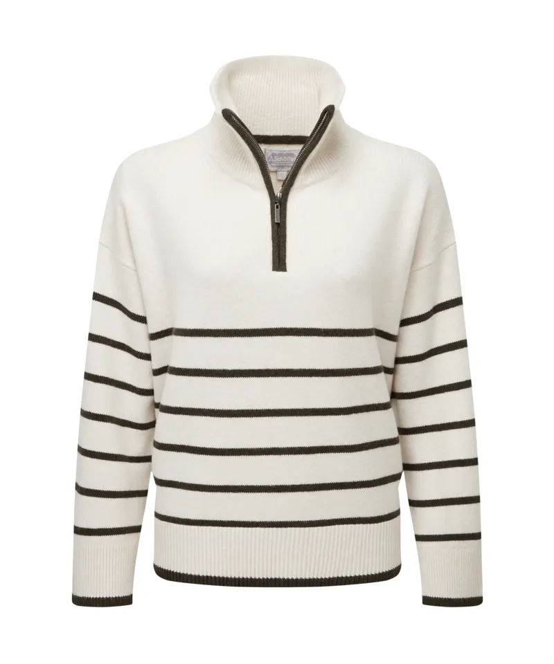 Schoffel Sandsend Quarter Zip Jumper Soft White Loden