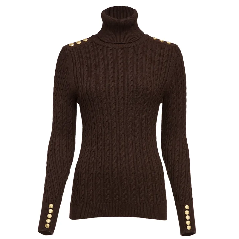 Holland Cooper Seattle Roll Neck Cable Knit Chocolate