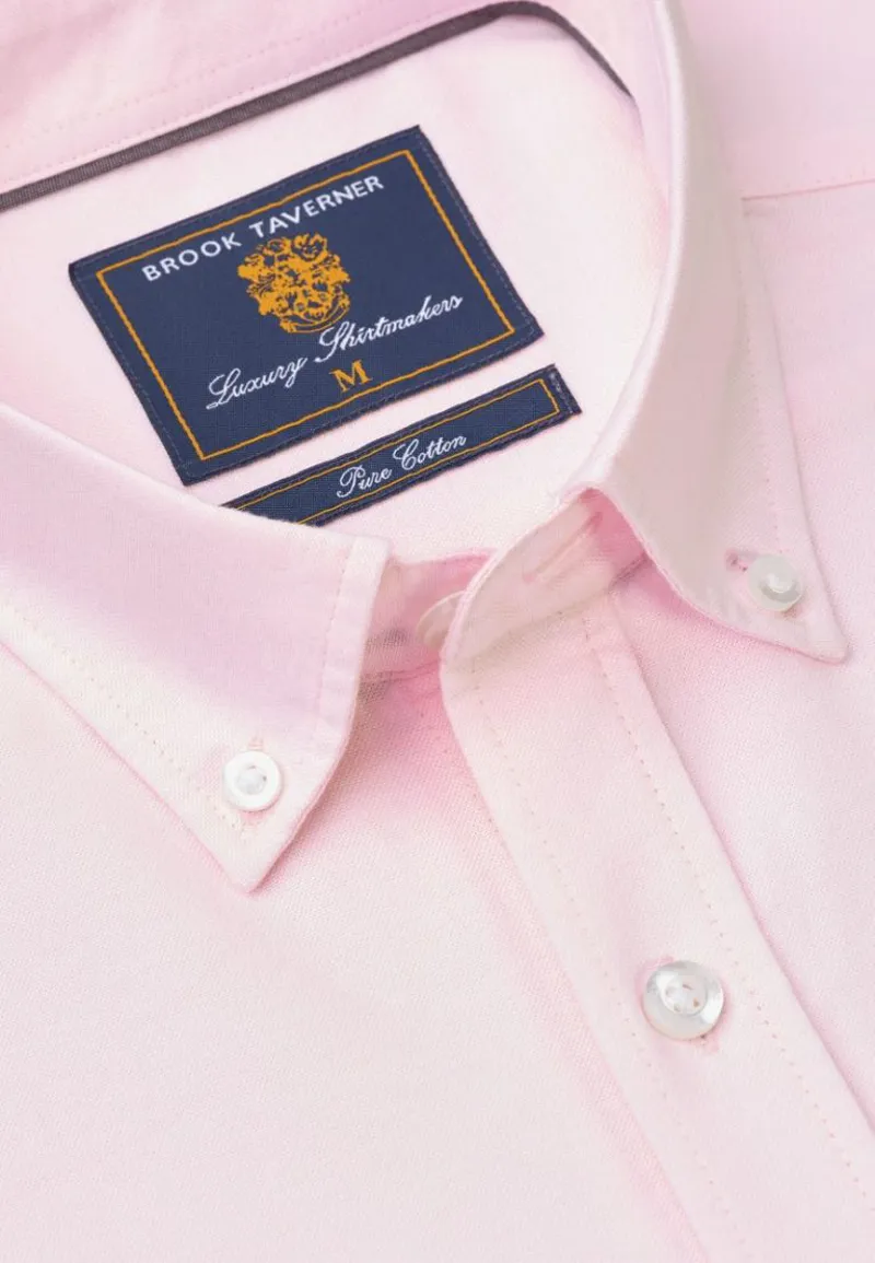 Brook Taverner Regular Fit Pink Cotton Oxford Shirt-6