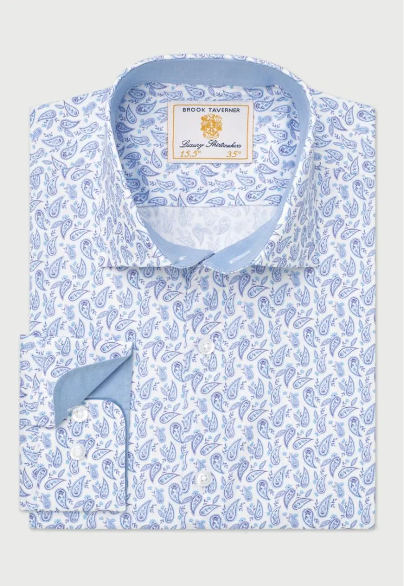 Brook Taverner Regular Fit Paisley Shirt Blue