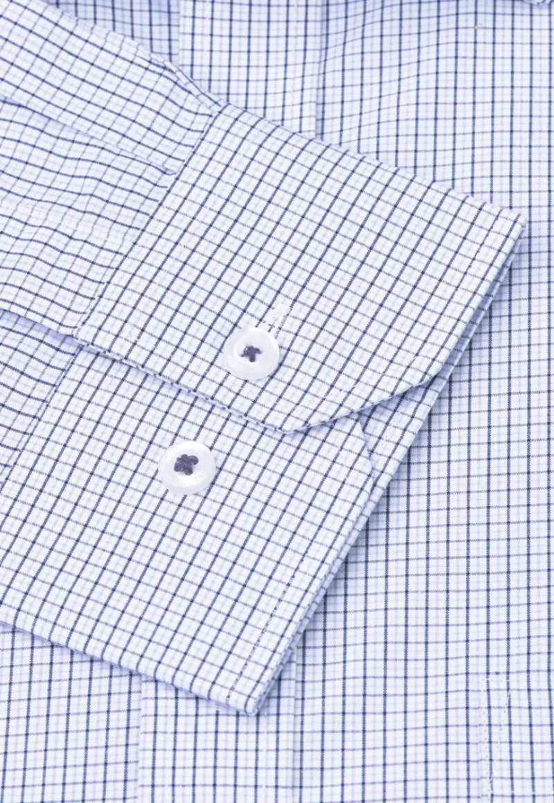 Brook Taverner Regular Fit Blue Micro Check Oxford Cotton Shirt-5
