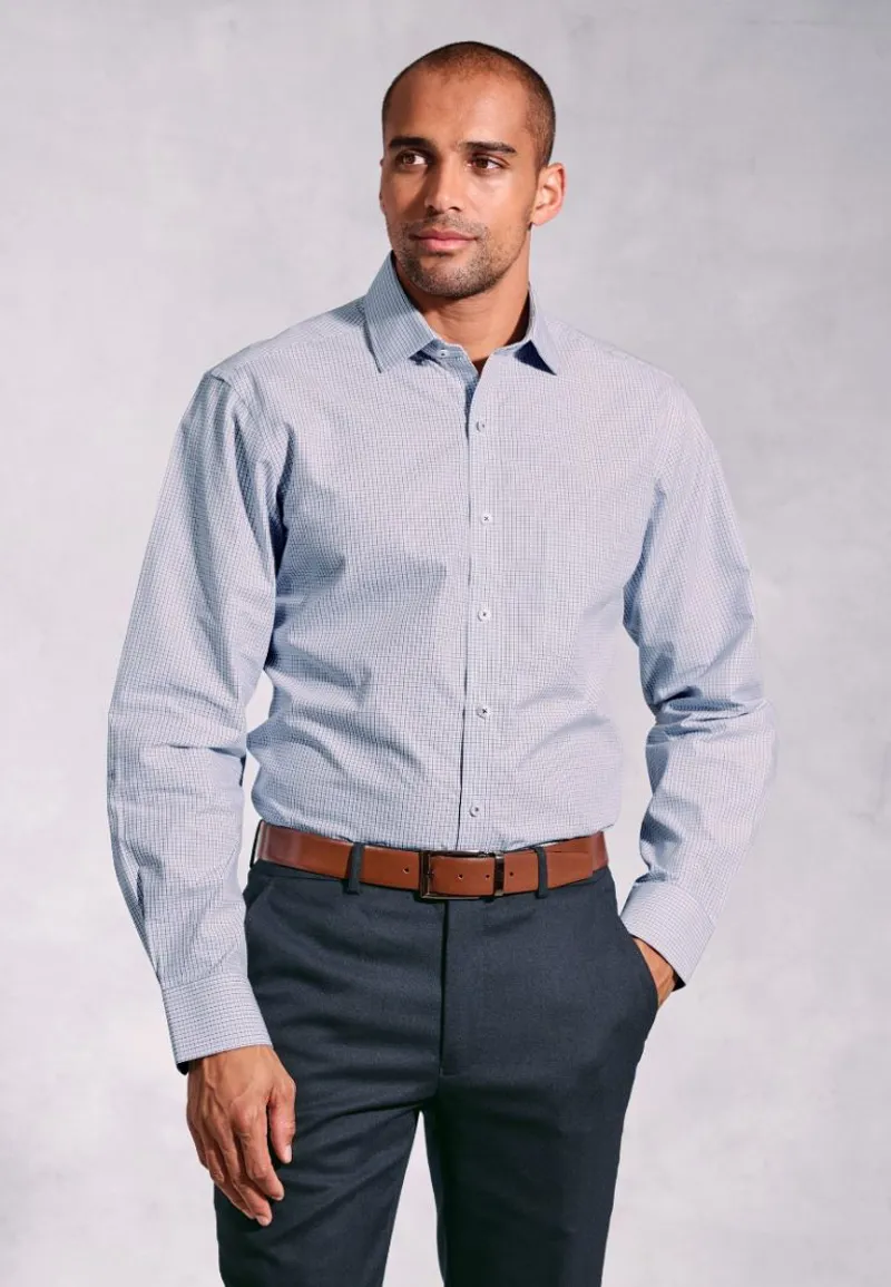 Brook Taverner Regular Fit Blue Micro Check Oxford Cotton Shirt-1