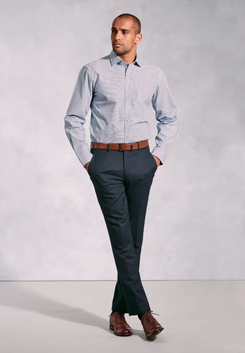 Brook Taverner Regular Fit Blue Micro Check Oxford Cotton Shirt-4