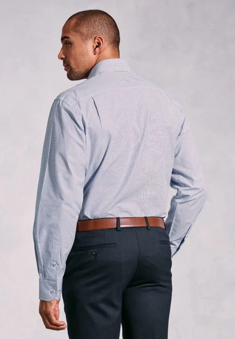 Brook Taverner Regular Fit Blue Micro Check Oxford Cotton Shirt-2