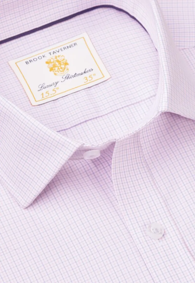 Brook Taverner Regular Fit Pink Micro Check Oxford Cotton Shirt-6