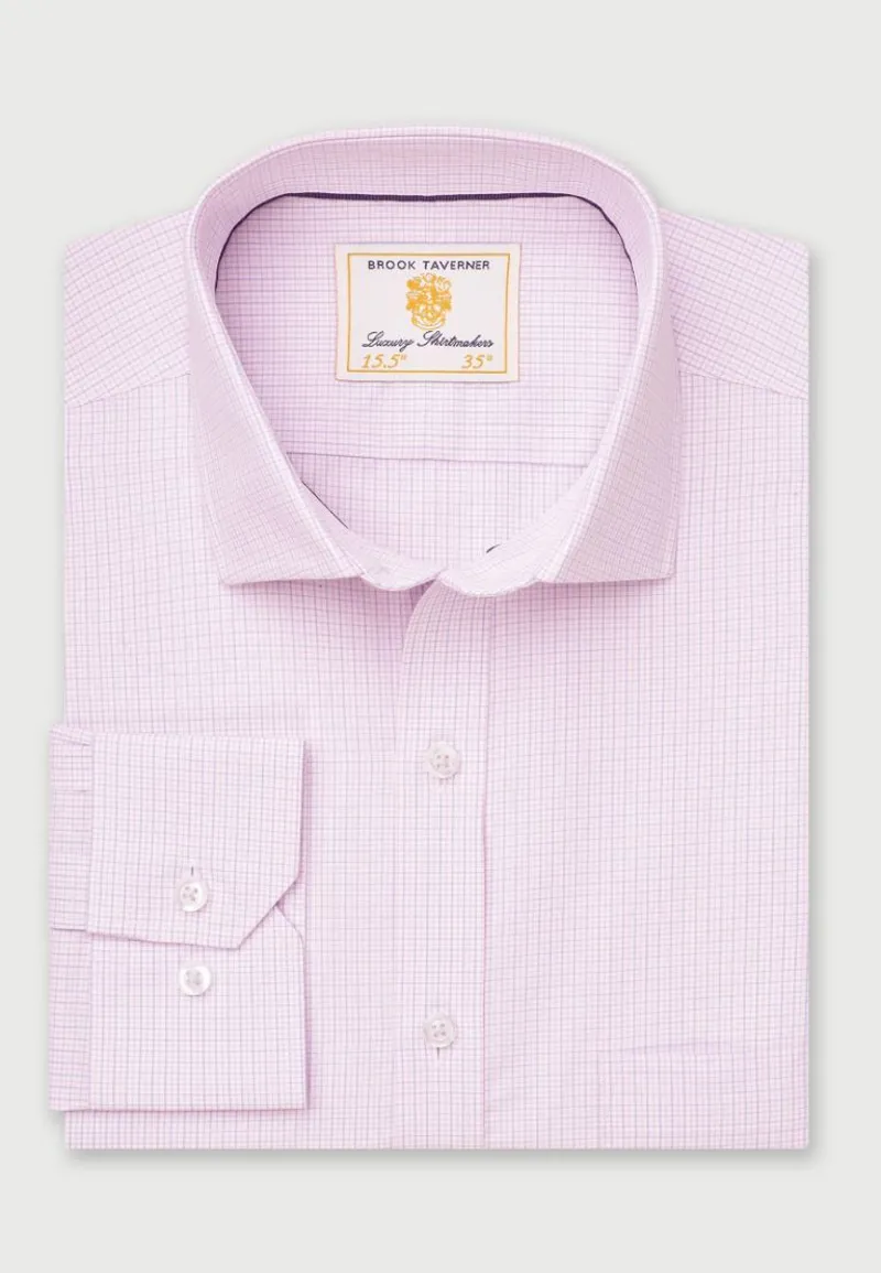 Brook Taverner Regular Fit Pink Micro Check Oxford Cotton Shirt