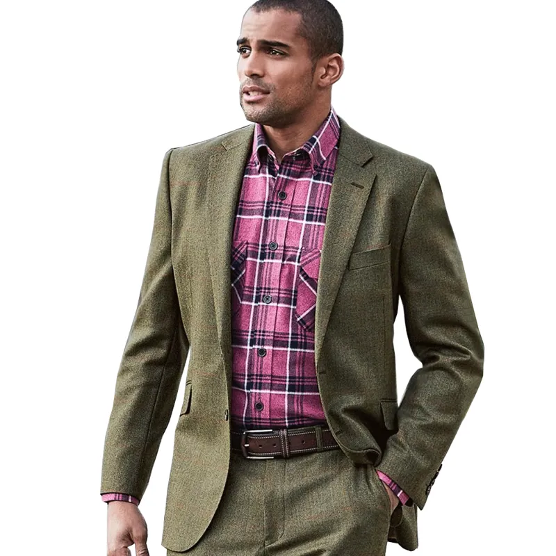 Brook Taverner Dalton Olive Check Wool Suit Jacket