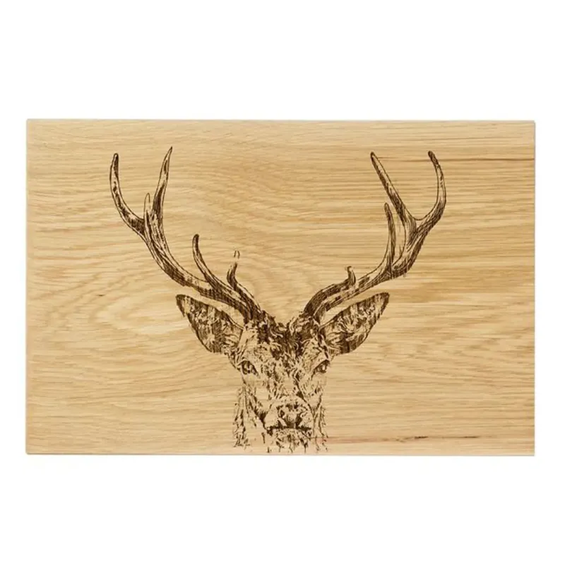Scottish Made Etched Stag Prince Oak Serving Board 