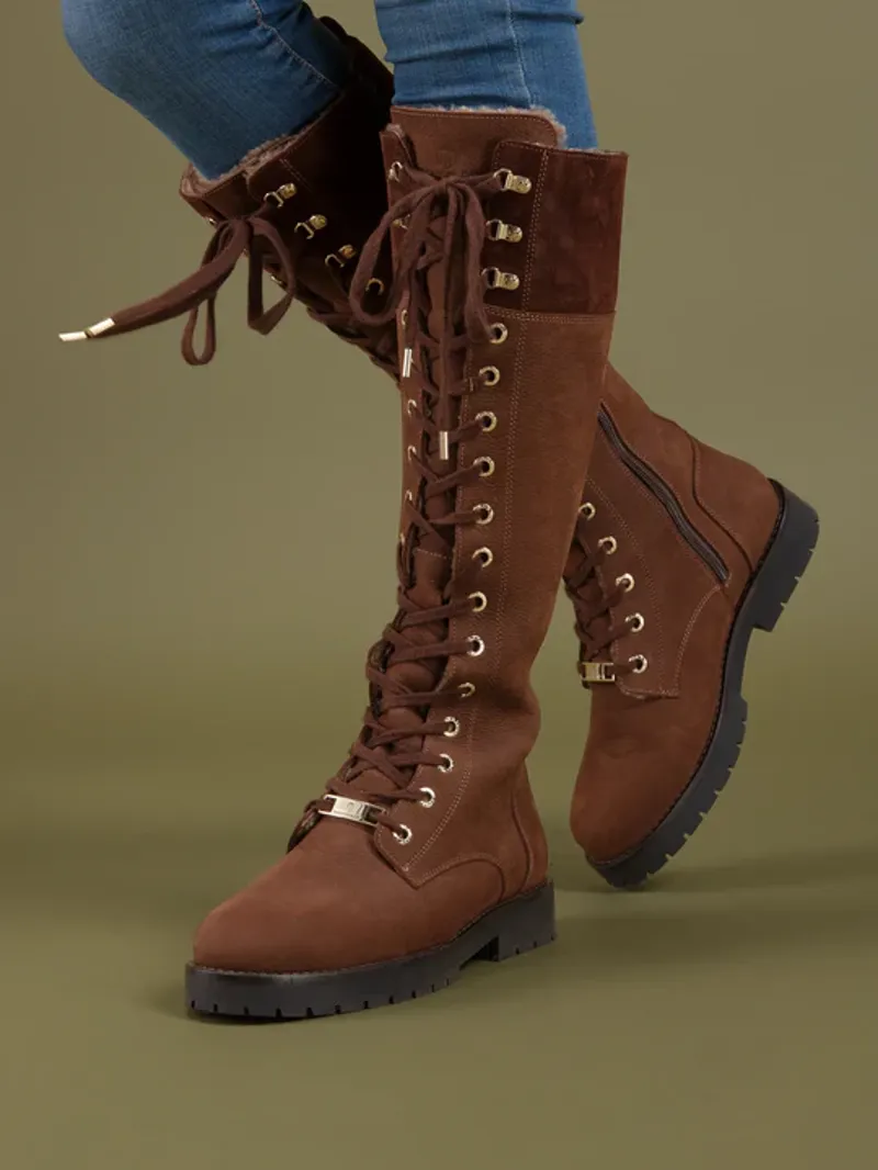 Fairfax and Favor Anglesey Knee High Shearling Lined Chocolate Nubuck-1