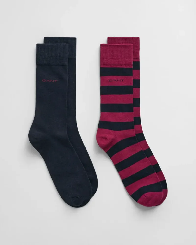 Gant Barstripe and Solid Socks 2 Pack Rich Wine 43-45