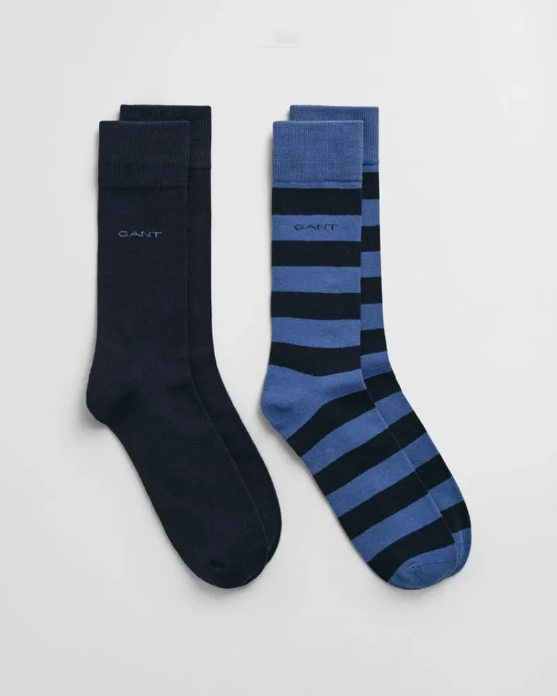 Gant Barstripe and Solid Socks 2 Pack Vintage Blue  43-45