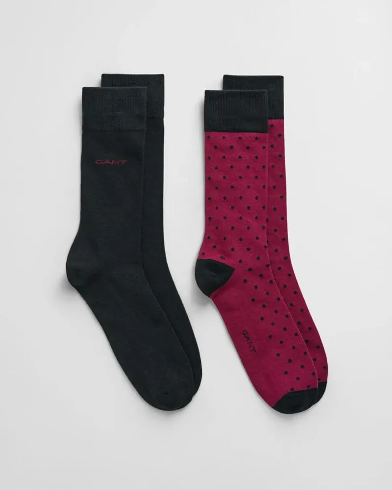 Gant Dot and Solid Socks 2pk Rich Wine-1