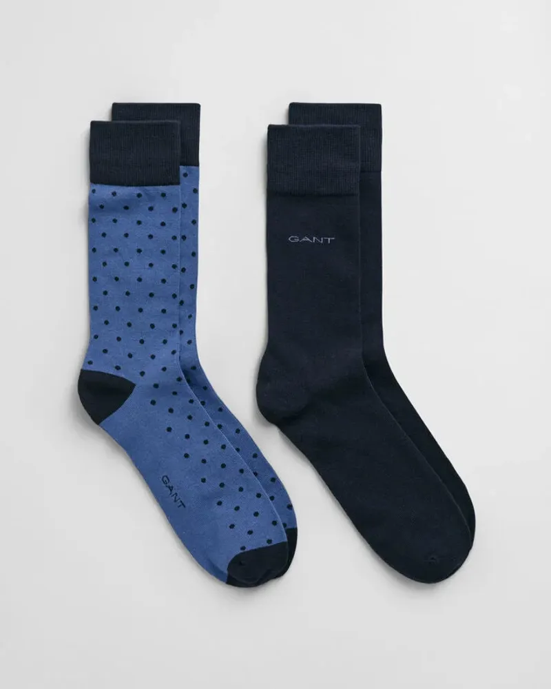 Gant Dot and Solid Socks 2pk Vintage Blue 