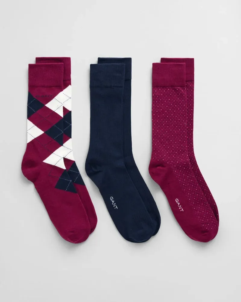 Gant Argyle Socks 3pk Gift Box Wine Red