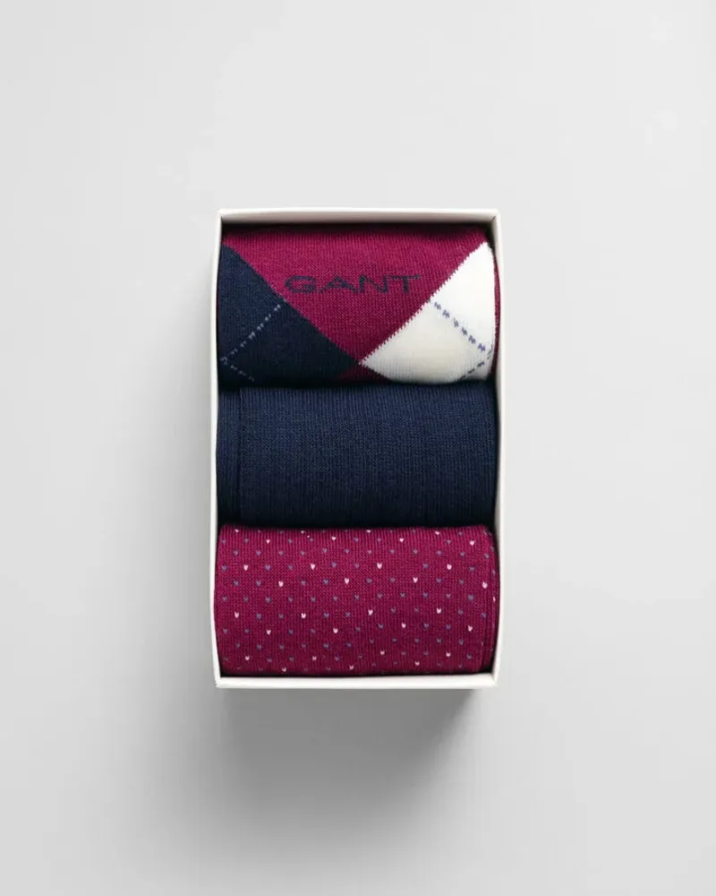 Gant Argyle Socks 3pk Gift Box Wine Red-1