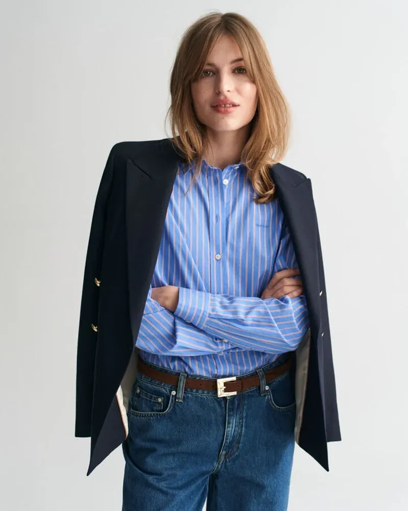 Gant Ladies Regular Fit Classic Striped Poplin Shirt Clear Sky-2