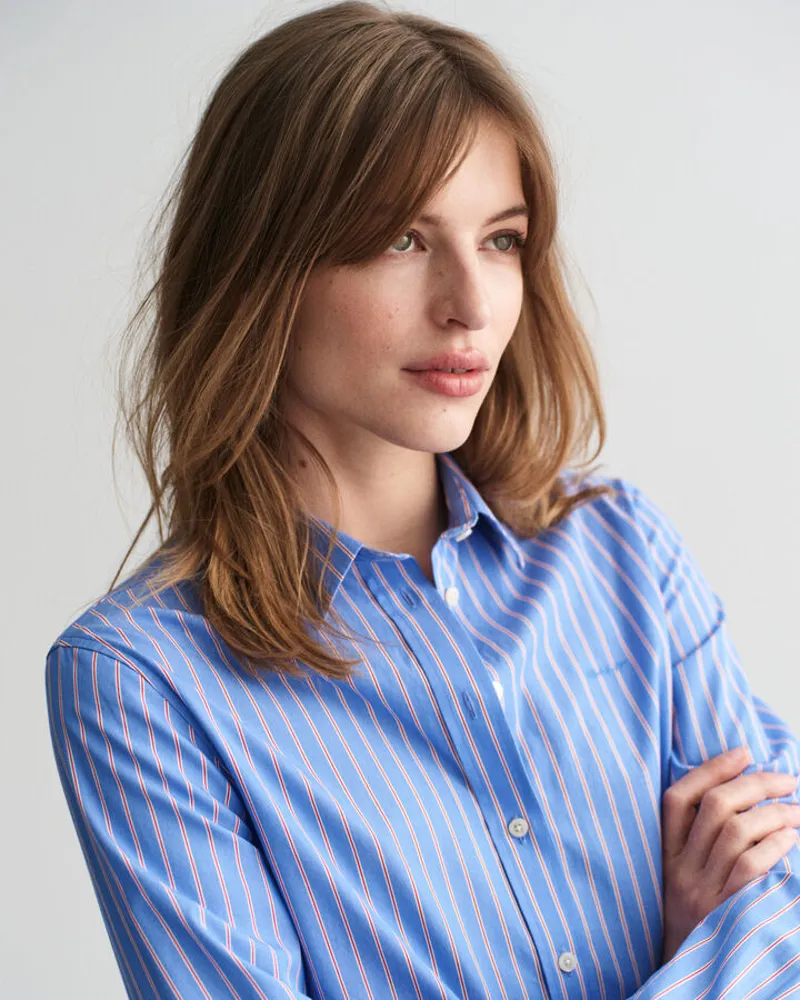 Gant Ladies Regular Fit Classic Striped Poplin Shirt Clear Sky-4