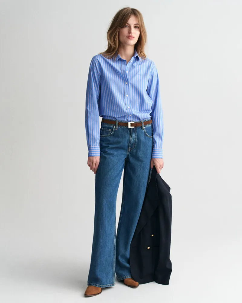 Gant Ladies Regular Fit Classic Striped Poplin Shirt Clear Sky-5