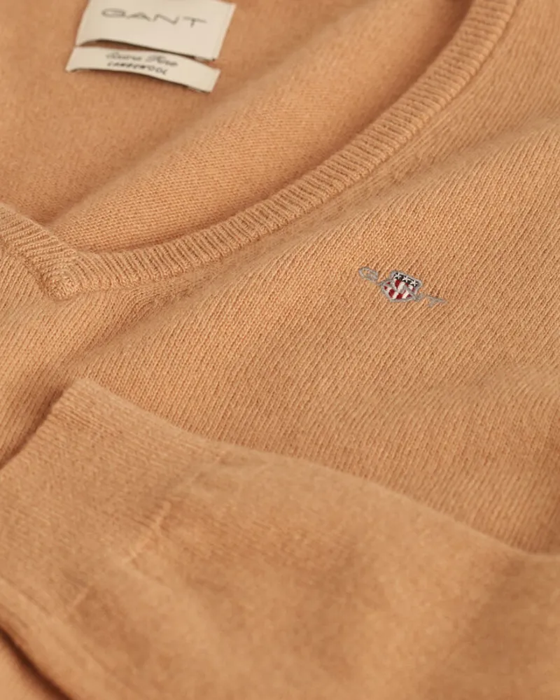 Gant Ladies Extrafine Lambswool V-Neck Caramel Beige-6
