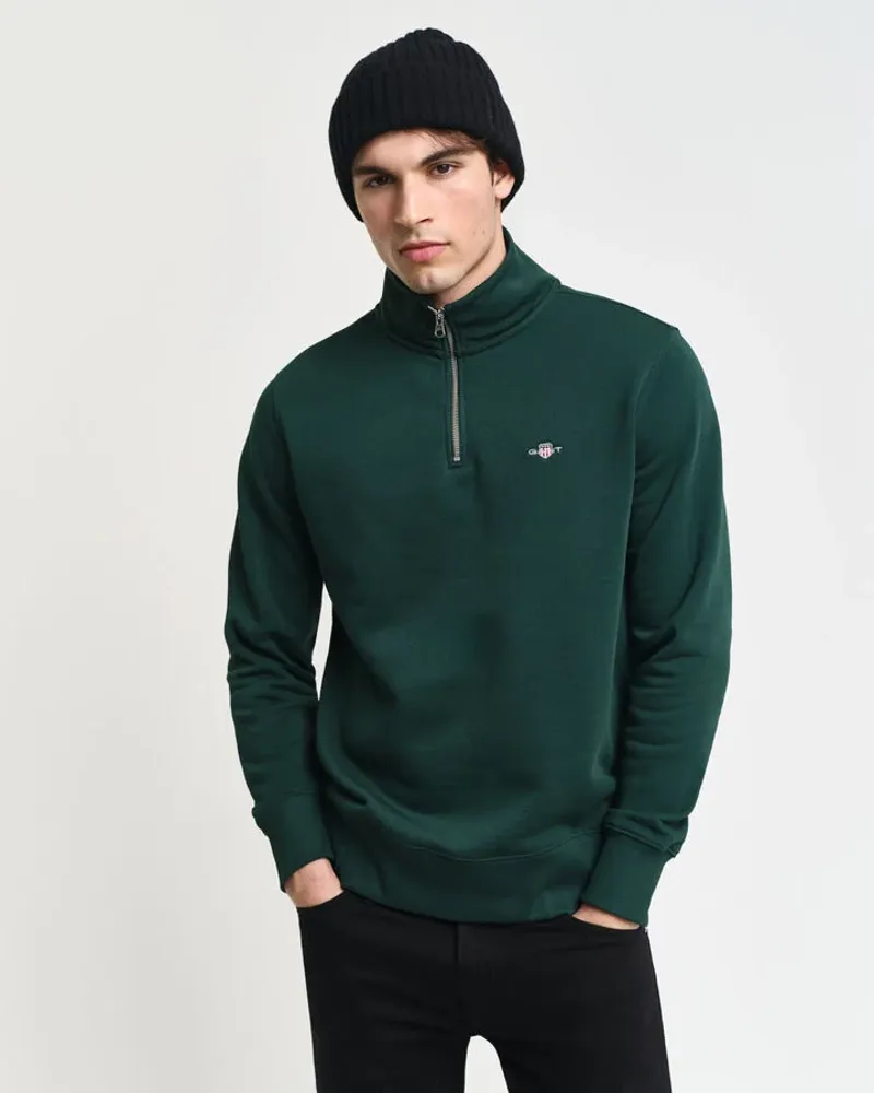Gant Reg Shield Half Zip Sweat Tartan Green-1