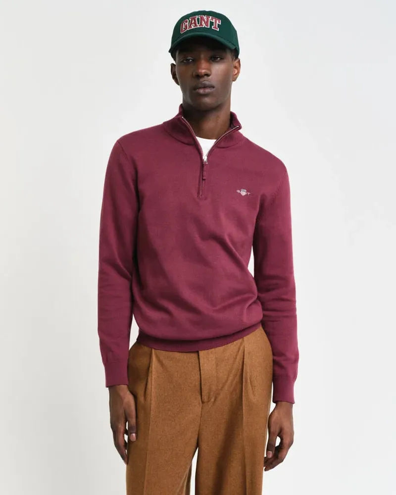 Gant Classic Cotton Half Zip Wine Red-2