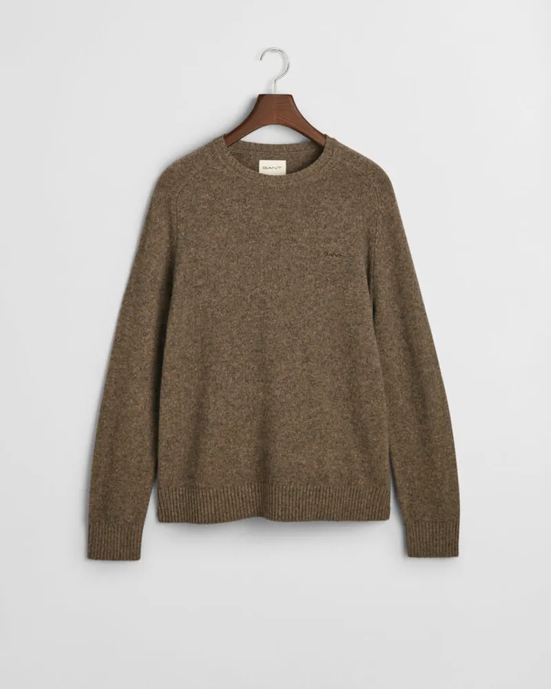 Gant Wool Blend Crew Neck Jumper Dark Hazelnut Melange-1