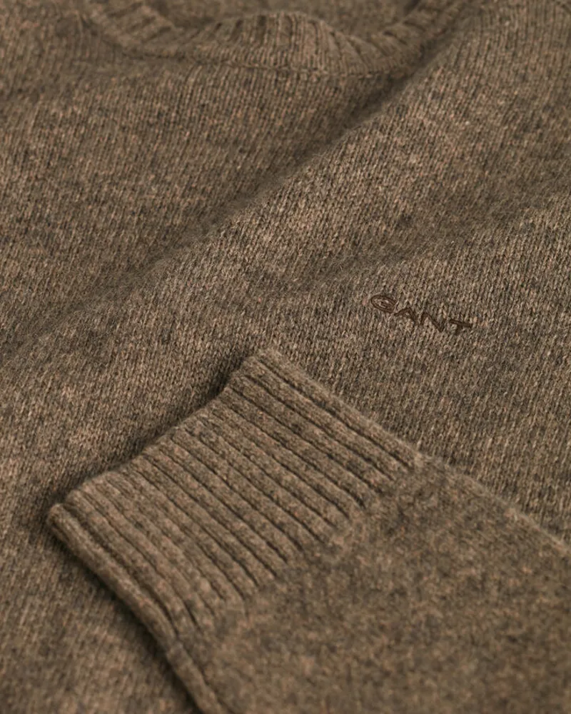 Gant Wool Blend Crew Neck Jumper Dark Hazelnut Melange-6
