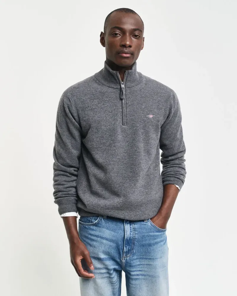 Gant Superfine Lambswool Half Zip Charcoal Melange-2