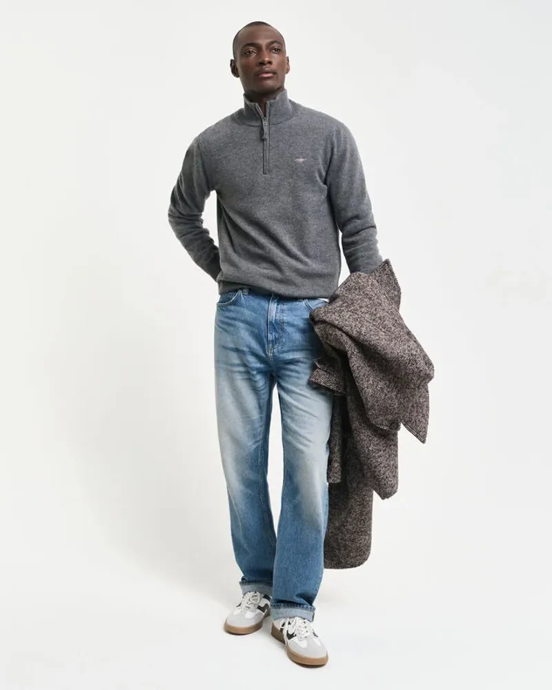 Gant Superfine Lambswool Half Zip Charcoal Melange-4