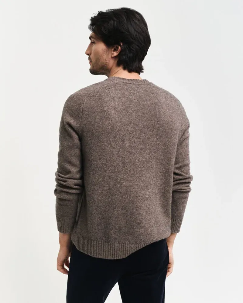 Gant Wool Blend Crew Neck Jumper Dark Hazelnut Melange-4