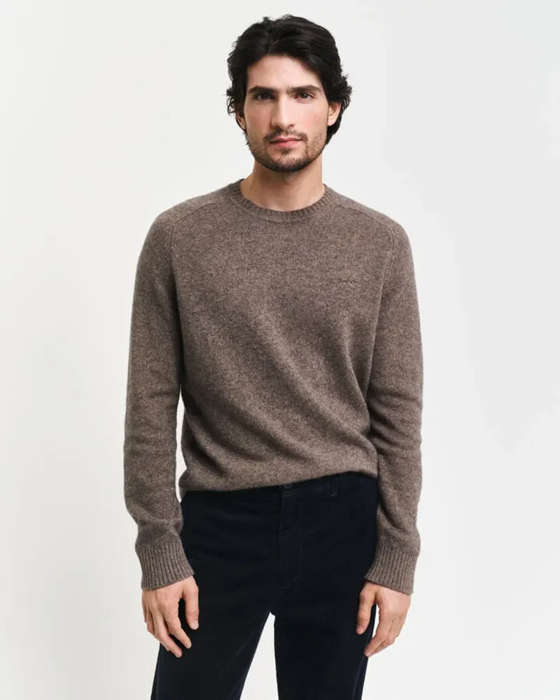 Gant Wool Blend Crew Neck Jumper Dark Hazelnut Melange-2