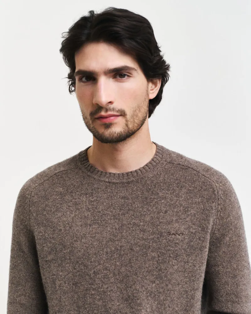 Gant Wool Blend Crew Neck Jumper Dark Hazelnut Melange-3