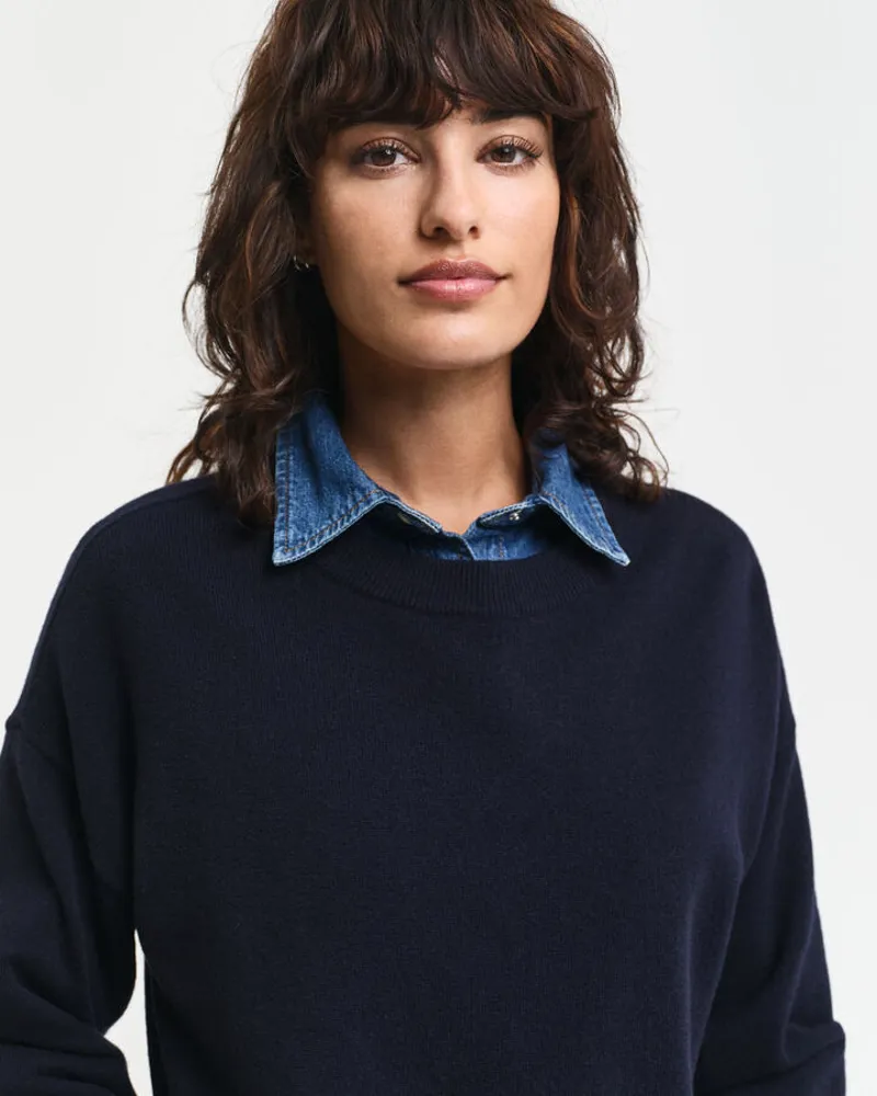 Gant Ladies Superfine Lambswool Jumper Evening Blue-6