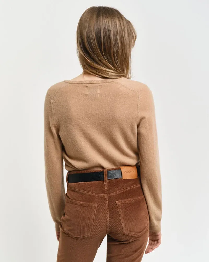 Gant Ladies Extrafine Lambswool V-Neck Caramel Beige-3
