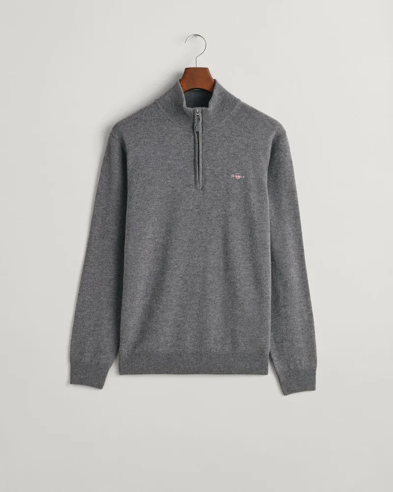 Gant Superfine Lambswool Half Zip Charcoal Melange-1