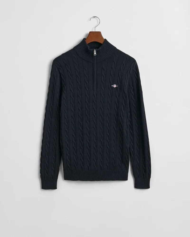 Gant Cotton Cable Knit Half Zip Evening Blue-1