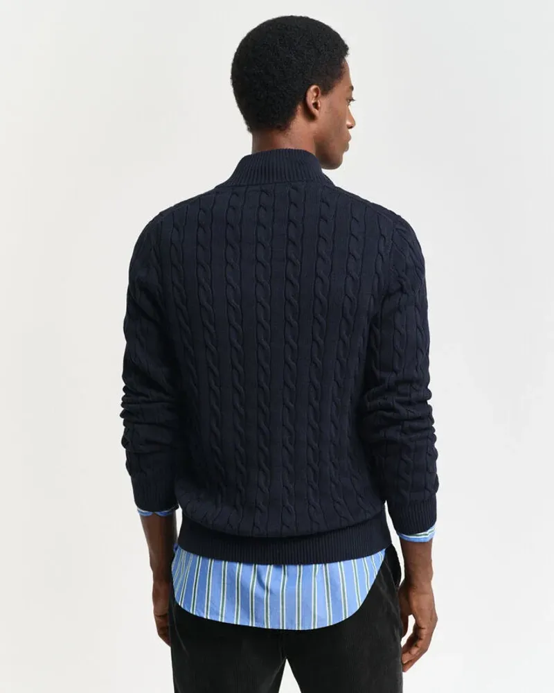 Gant Cotton Cable Knit Half Zip Evening Blue-3