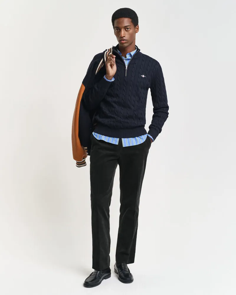Gant Cotton Cable Knit Half Zip Evening Blue-4