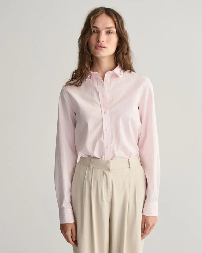 Gant Ladies Regular Fit Classic Striped Poplin Shirt Light Pink-5