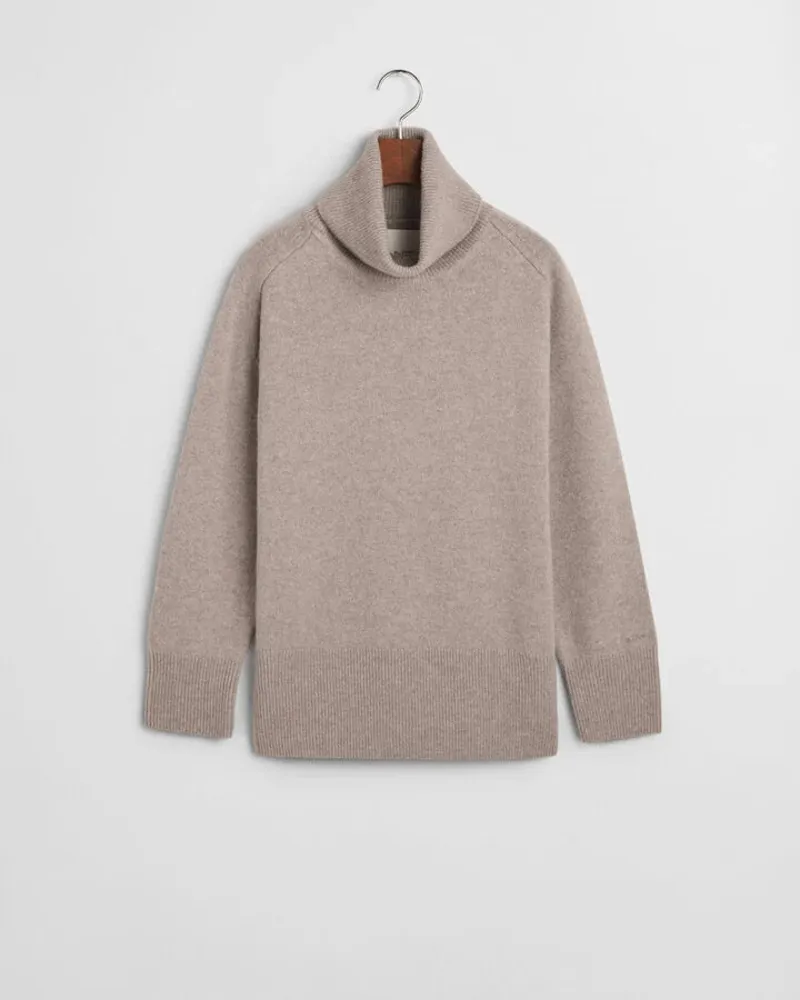 Gant Ladies Wool Cashmere Blend Turtleneck Sweater Warm Grey-1