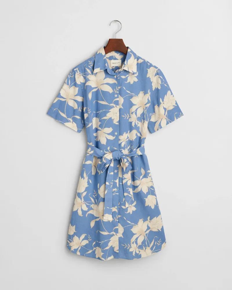 Gant Linen Floral Print Shirt Dress Perfect Blue